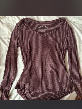 Barefoot Dreams Maroon Stripe V-Neck Long Sleeve Top